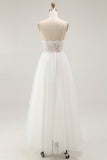 Lace White Tulle Spaghetti Straps A Line Tea Length Graduation Dress